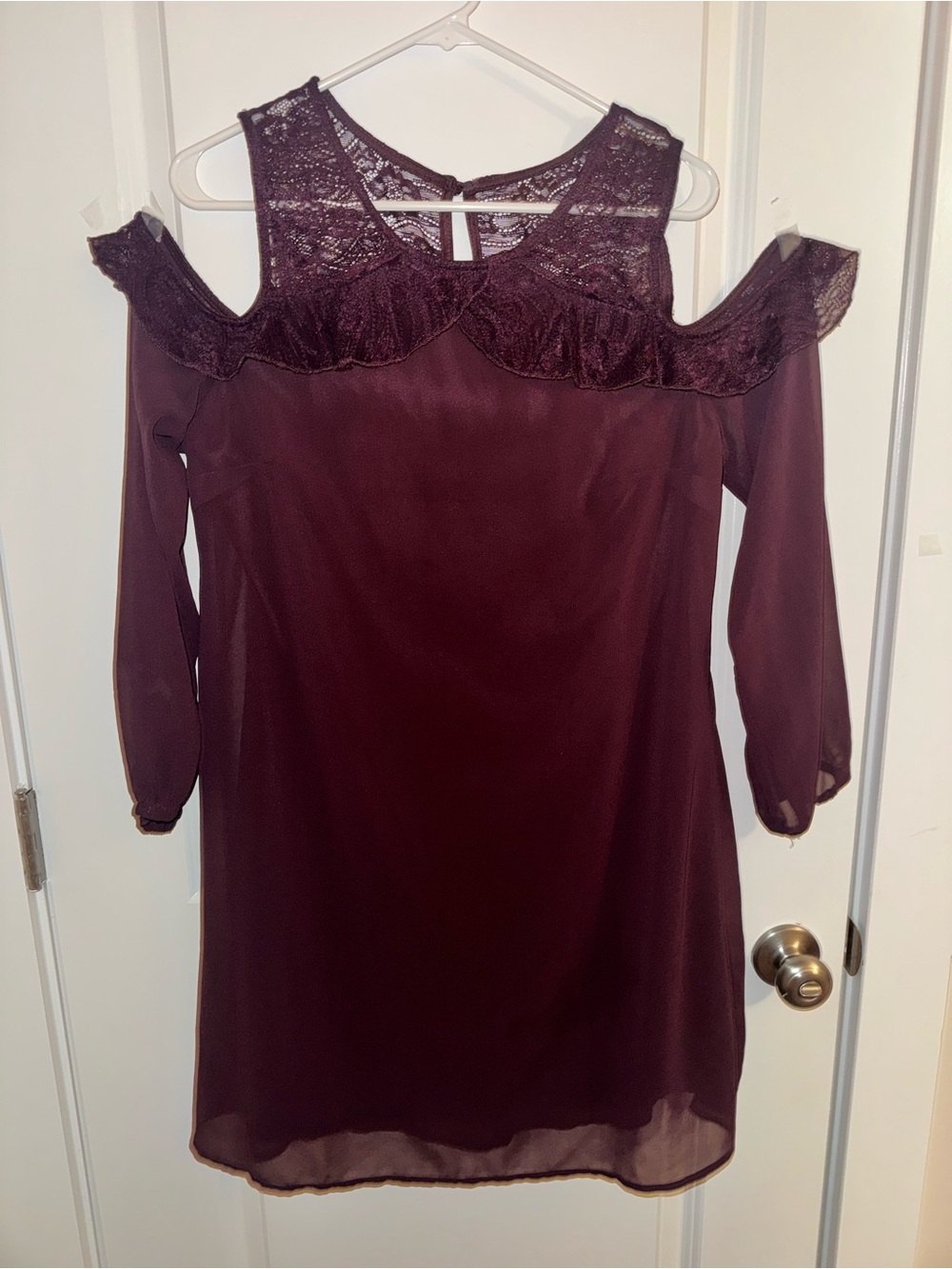 Maurices Burgundy Cold-Shoulder Lace Yoke Dress